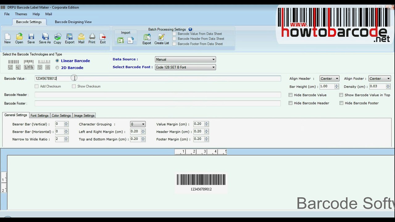 Code 128 Set B barcode label designing & printing