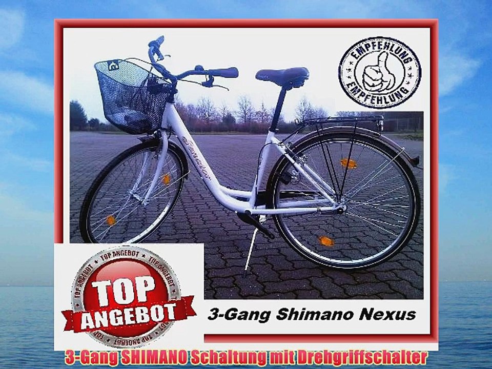 Fahrrad Damen Cityr?der 28 Zoll polarwei? Rahmenh?he: 46 cm Reifengr??e: 28 Zoll (71 cm) 3-Gang