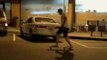 Drunk rider tries go back home from the bar using his skateboard : FAIL!