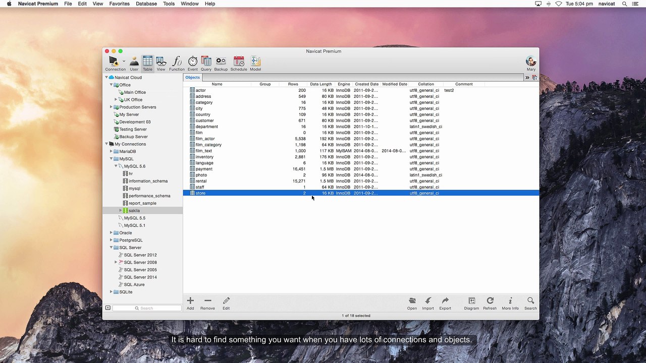 How to filter objects in Navicat? (Mac)