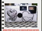 10 Pack Antique Silver Hearts Wedding Disposable 35mm Cameras in Gift Boxes with Matching Tents