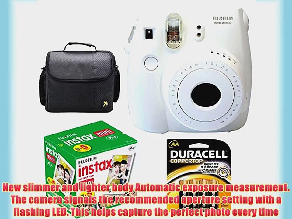 Fujifilm Instax Mini 8 Instant Film Camera (White) With Fujifilm Instax Mini 5 Pack Instant