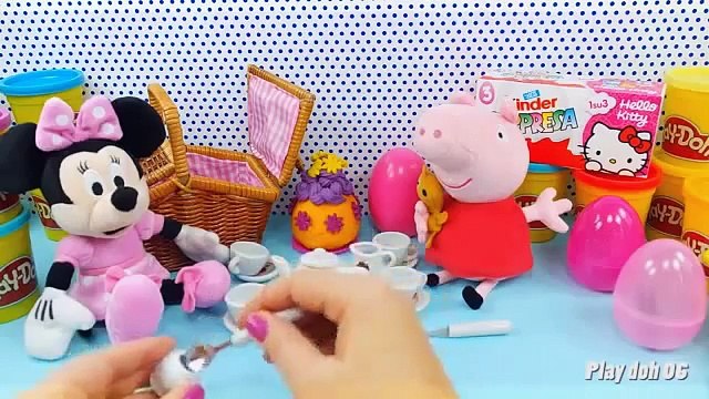 Play doh Kinder surprise eggs Peppa pig Minnie mouse Picnic Spiderman Barbie