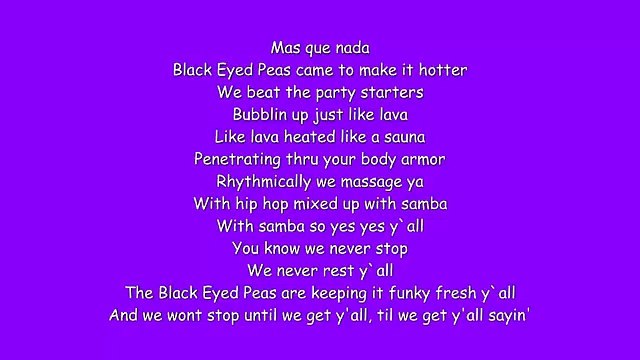 Black Eyed Peas - Mas Que Nada(Lyrics)