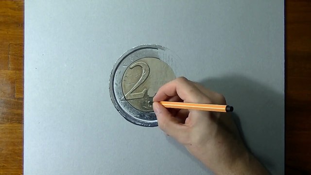 Drawing time lapse_ 2 euro coin - hyperrealistic art