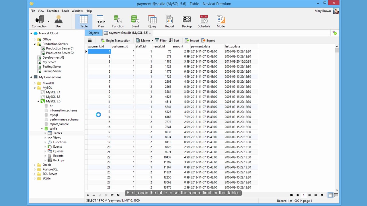 How to set the number of records showed on each page in table grid of Navicat interface? (Windows & Linux)