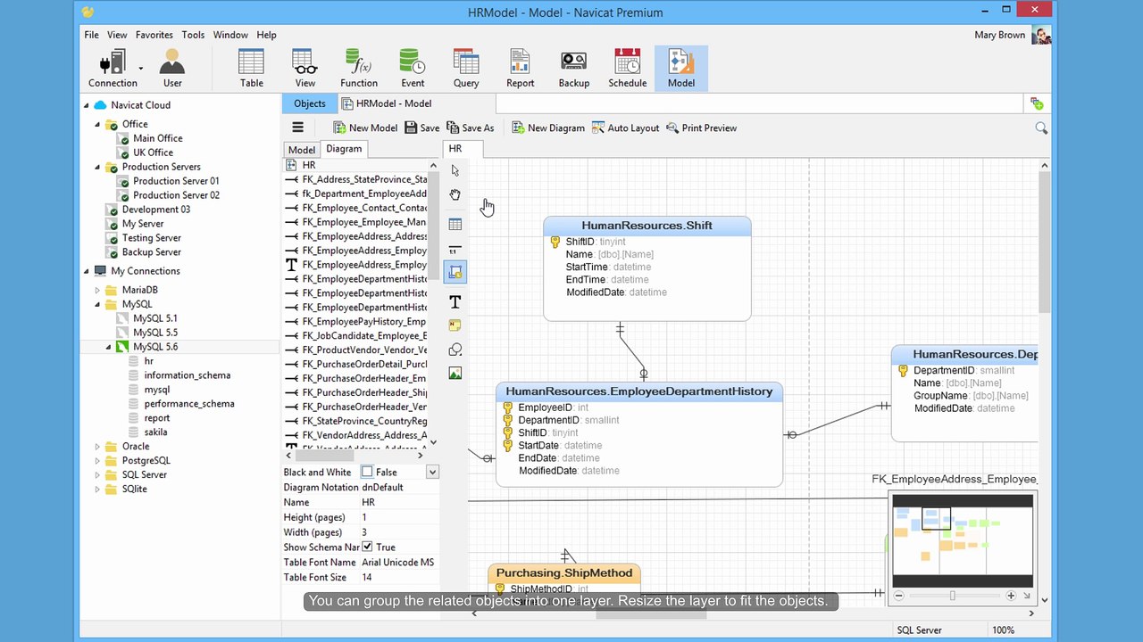 How to organize objects and embellish your database model in Navicat? (Windows & Linux)