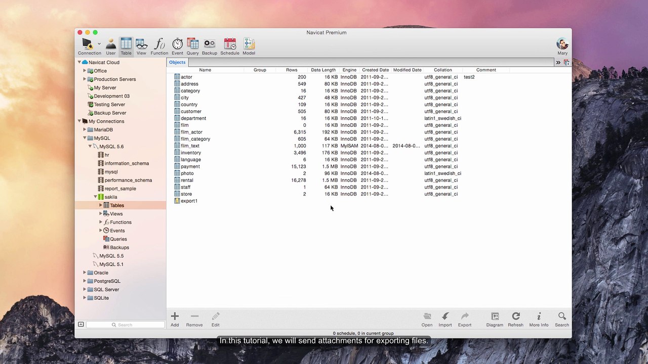 How to send attachments for scheduled task in Navicat database software? (Mac)