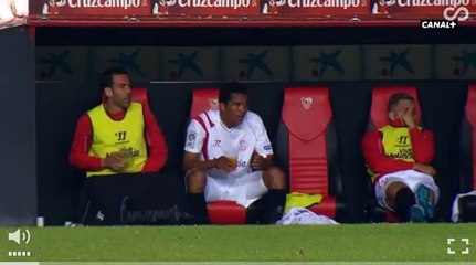 Sevilla defender Fernando Navarro caught having cheeky whiz on the bench