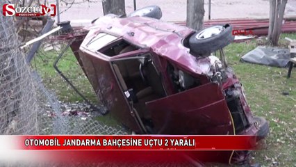 Otomobil, jandarma bahçesine uçtu: 2 yaralı