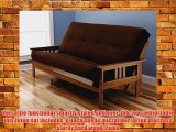 Andover Full Size Futon Sofa Bed Honey Oak Wood Frame Suede Innerspring Mattress Chocolate