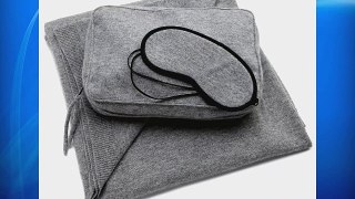Sofia Cashmere Women's 100% Cashmere Cozy Travel Set with Blanket Eye Mask and Bag Grey One