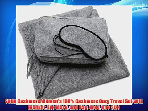 Sofia Cashmere Women's 100% Cashmere Cozy Travel Set with Blanket Eye Mask and Bag Grey One