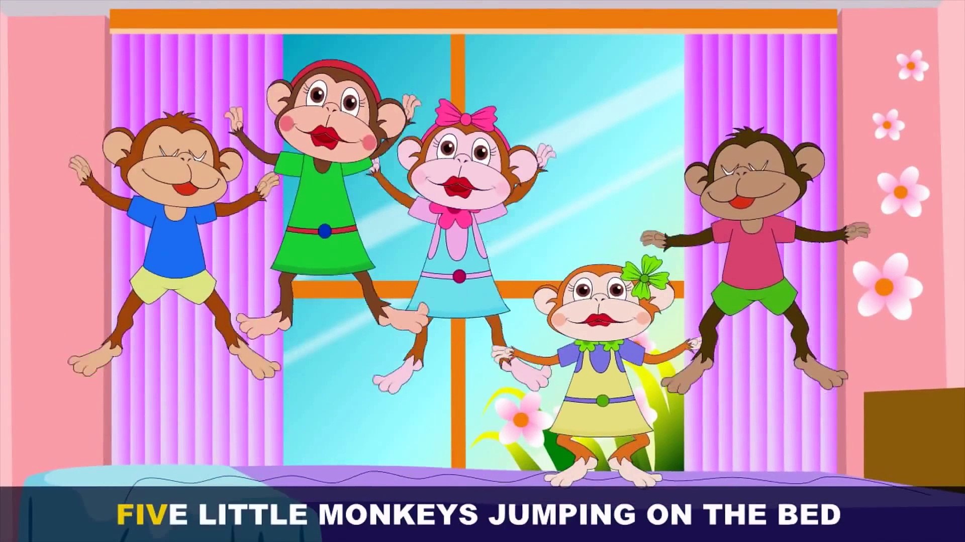 Five Little Monkeys Jumping On The Bed with Lyrics - Kids Songs Nursery  Rhymes by EFlashApps - video Dailymotion