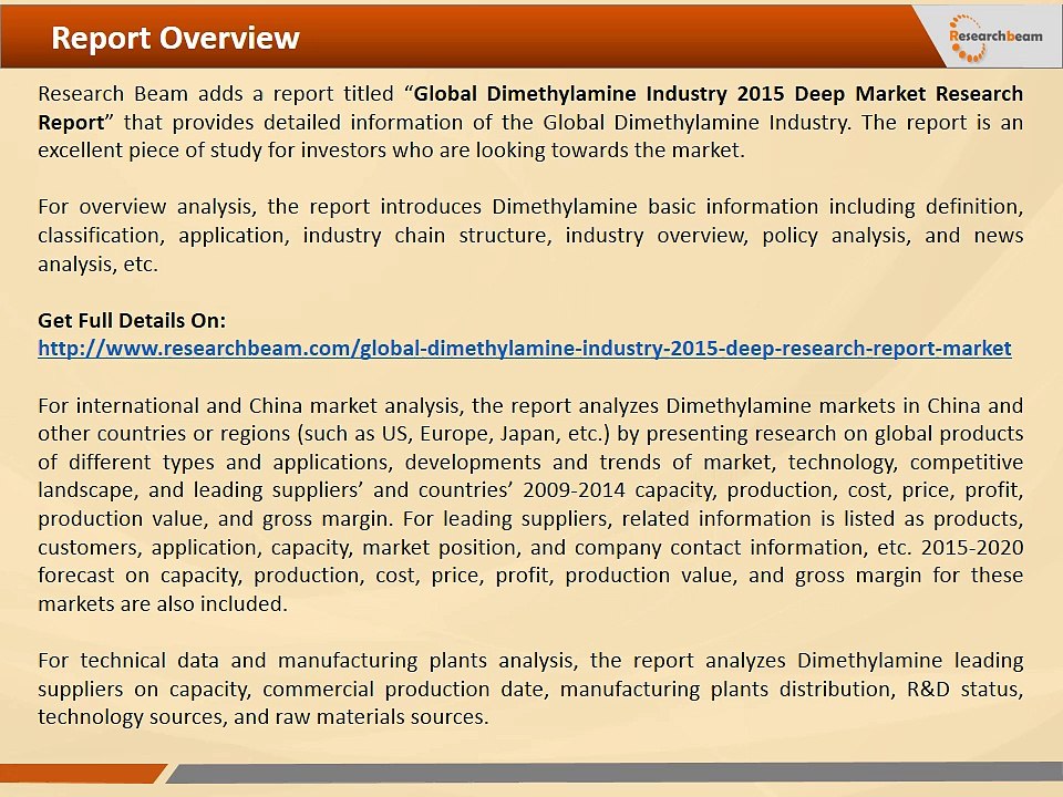 Global Dimethylamine Industry Size, Share, Market Trends, Growth, Report 2015