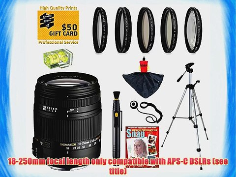 Sigma 18-250mm f3.5-6.3 DC MACRO HSM Lens with UV CPL FLD ND4 and 10 Macro Filters for Sony