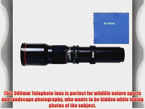 Vivitar 500mm f/8 Telephoto Lens For Canon Digital EOS Rebel SL1 (100D) T5i (700D) T4i (650D)