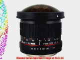 Rokinon HD8M-S 8mm f/3.5 HD Fisheye Lens with Removeable Hood for Sony Alpha DSLR 8-8mm Fixed-Non-Zoom