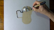Drawing Time Lapse_ silver pitcher - hyperrealistic art