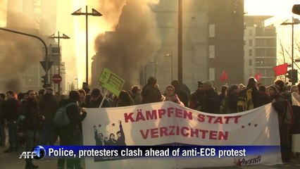 Police, protesters clash ahead of anti-ECB protest