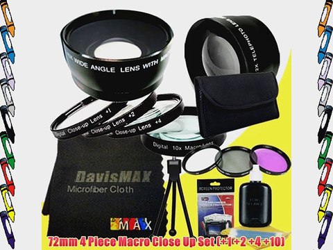72mm Macro Close Up Kit Wide Angle 2x Telephoto Lenses 3 Piece Filter Kit for Canon EOS