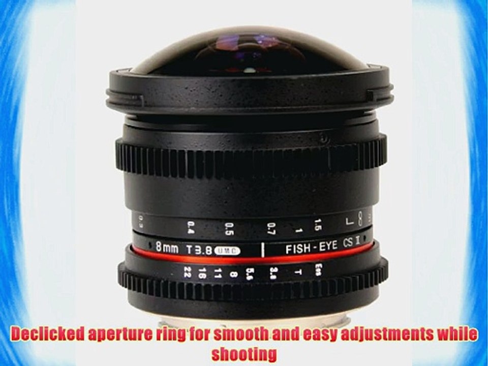 Bower SLY8VDC Ultra-Wide 8mm T3.8 Digital Fisheye Cine Lens for Canon SLR Camera