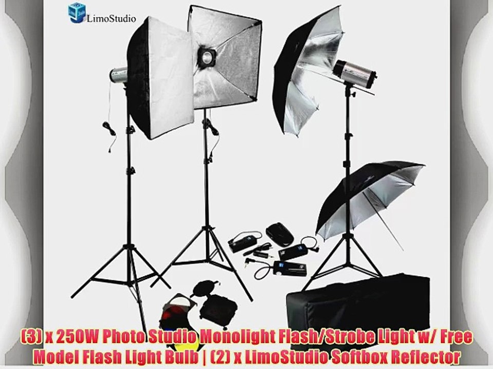 LimoStudio 750W (250W x 3) Professional Photography Studio Flash Strobe Light Lighting Kit