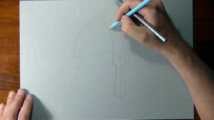 Drawing Time Lapse_ realistic chrome helm with leather chin strap