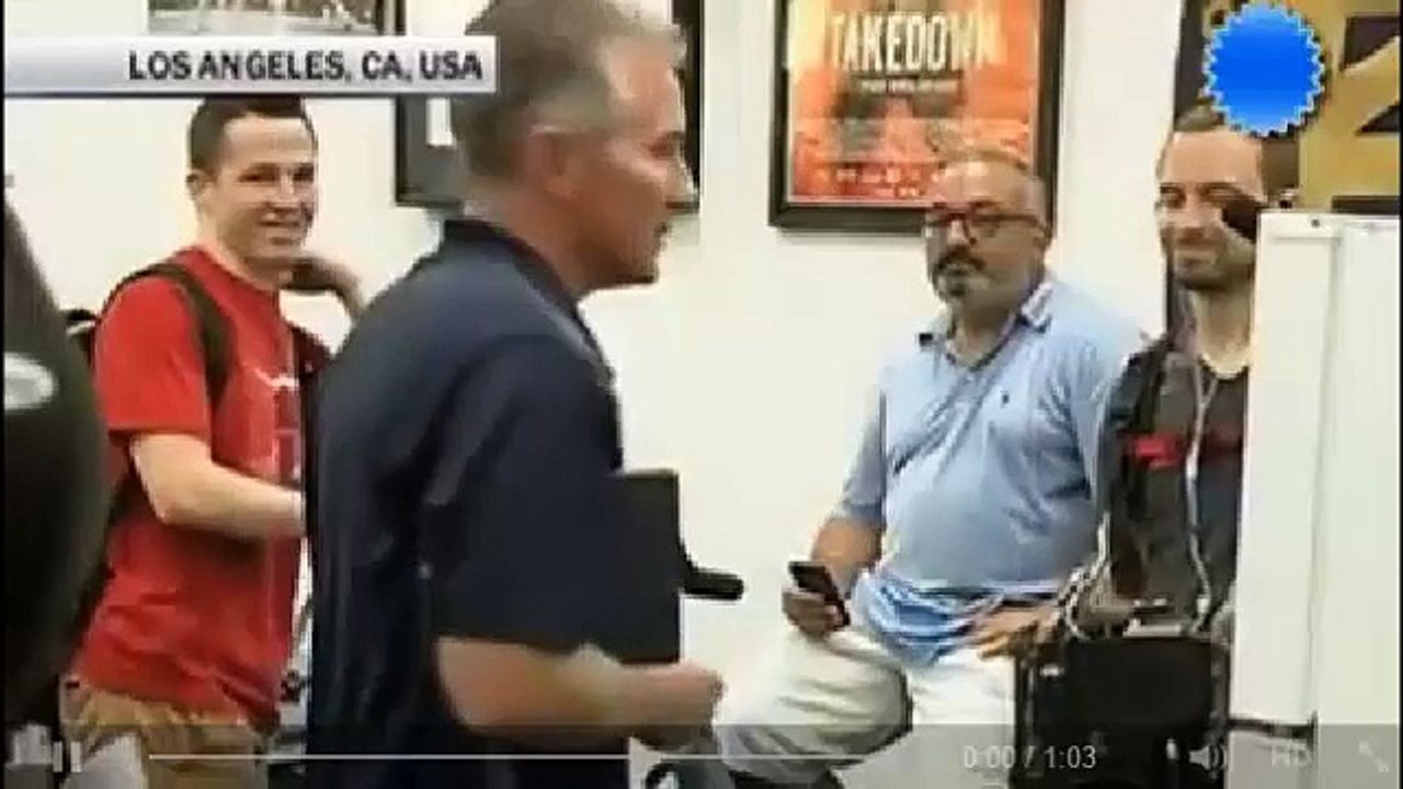Manny Pacquiao during tested for drugs in LA Mayweather vs Pacquiao 2015
