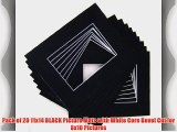 Pack of 20 11x14 BLACK Picture Mats with White Core Bevel Cut for 8x10 Pictures