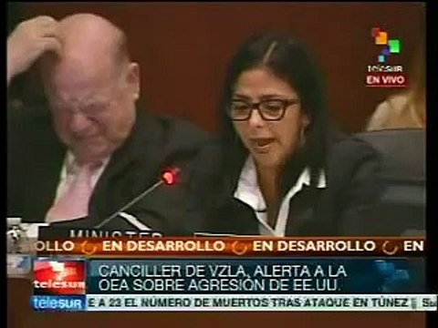 Los gestos de Insulza mientras Delcy Rodríguez hablaba en la OEA