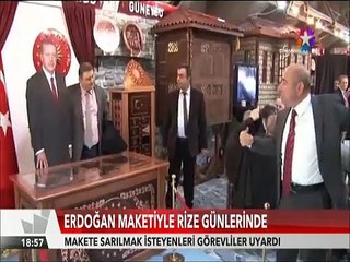 Cumhurbaşkanı Erdoğan maketiyle Rize günlerinde ama makete sarılmak yasak