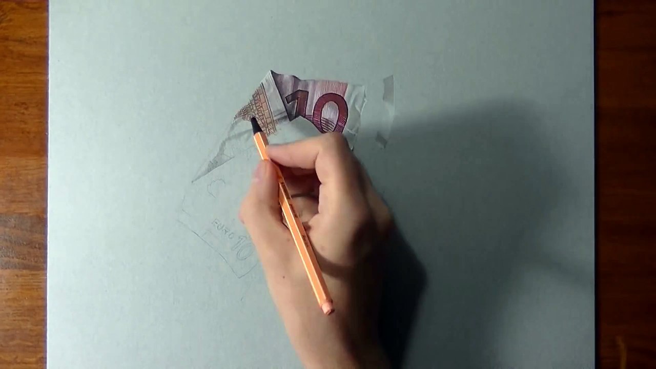 How I draw a folded ten euro note