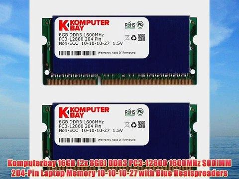 Komputerbay 16GB (2x 8GB) DDR3 PC3-12800 1600MHz SODIMM 204-Pin Laptop Memory 10-10-10-27 with
