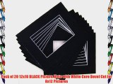 Pack of 20 12x16 BLACK Picture Mats with White Core Bevel Cut for 8x12 Pictures