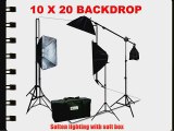 ePhotoInc 10 X 20 Large White Muslin Support Stands 3200K Warm TEMP Light 3 Point Continuous