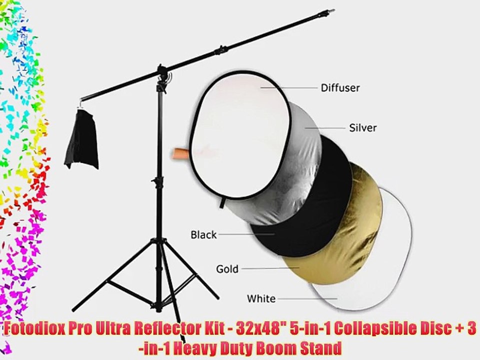 Fotodiox Pro Ultra Reflector Kit - 32x48 5-in-1 Collapsible Disc   3-in-1 Heavy Duty Boom Stand