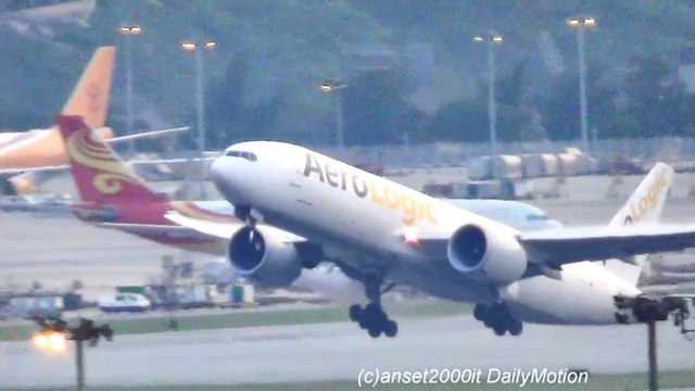 Boeing 777 Cargo AeroLogic. Takeoff from Hong Kong International Airport