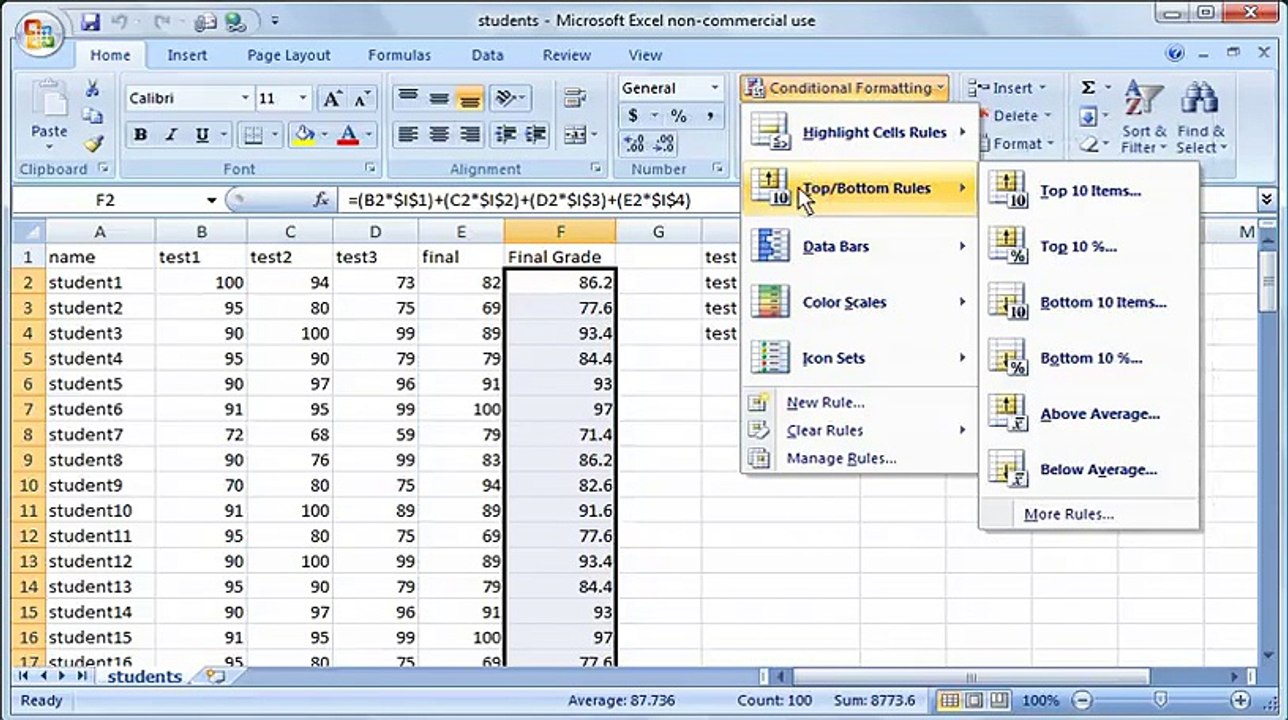 MS Excel 2007 Part 6  (Intro to Conditional formatting)