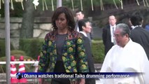 Michelle Obama tries Japanese traditional drums