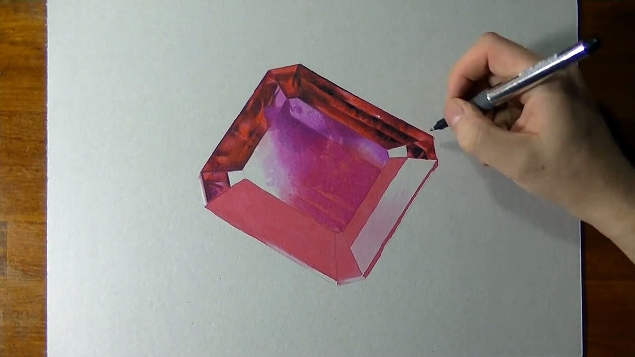 Hyperrealistic speed drawing of a ruby