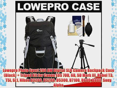 Lowepro Photo Sport 200 AW Digital SLR Camera Backpack Case (Black) Tripod Kit for Canon