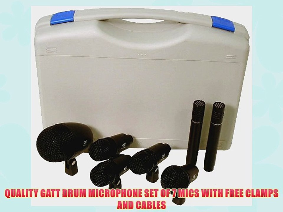 QUALITY GATT DRUM MICROPHONE SET OF 7 MICS WITH FREE CLAMPS AND CABLES