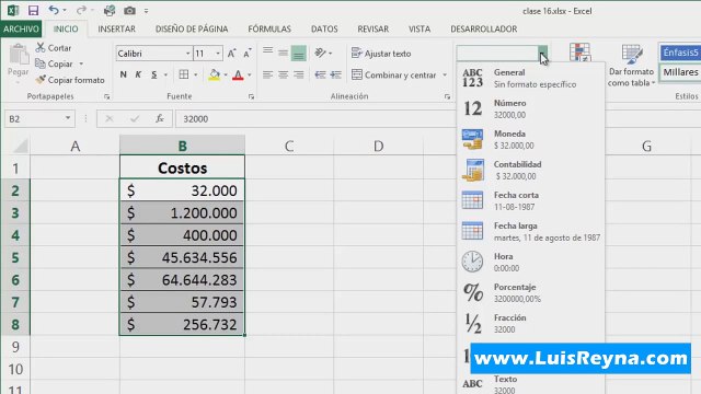 16.Curso Excel 2013 Los Formatos numericos en Excel (Clase 16 de 25)