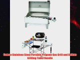 Camco Stainless Steel Portable Propane Gas Grill and Deluxe Grilling Table Bundle