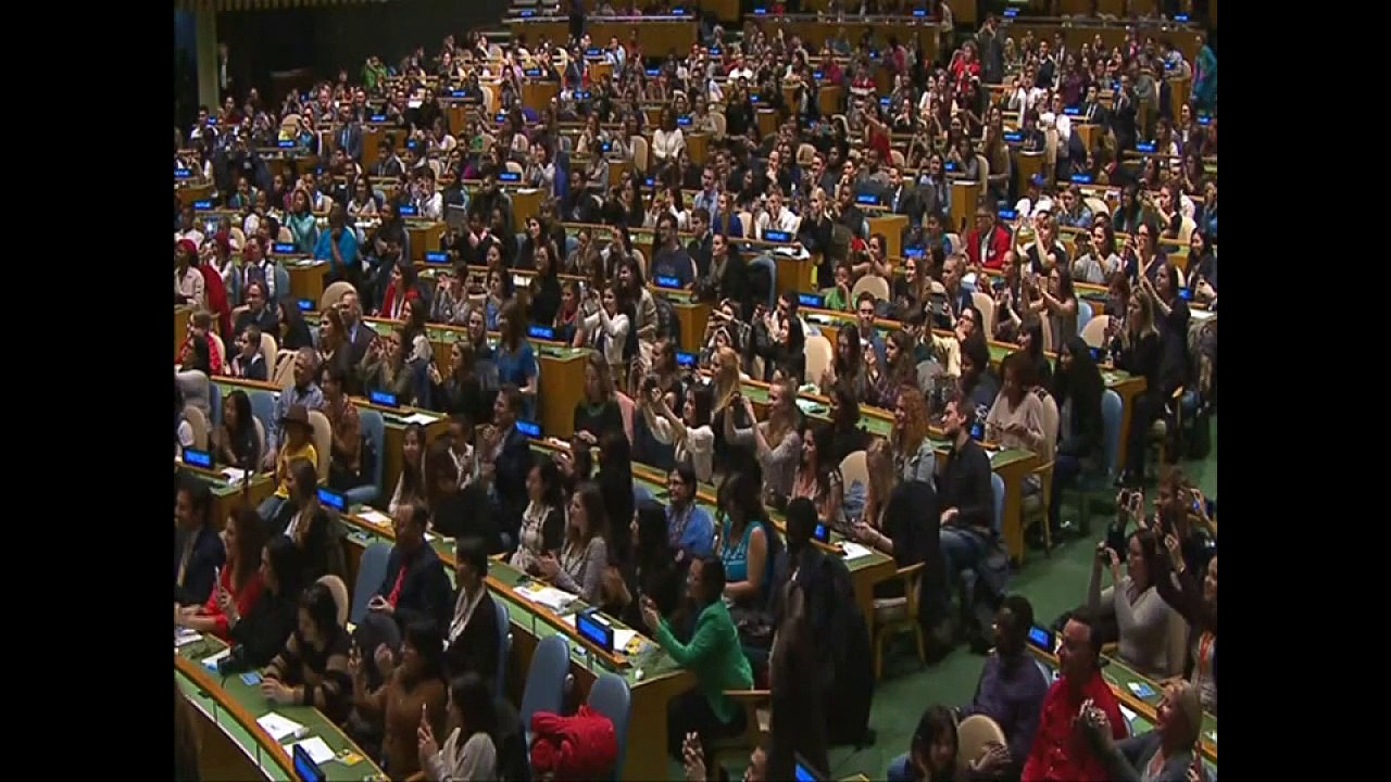 Pharrell Williams speaks at the UN