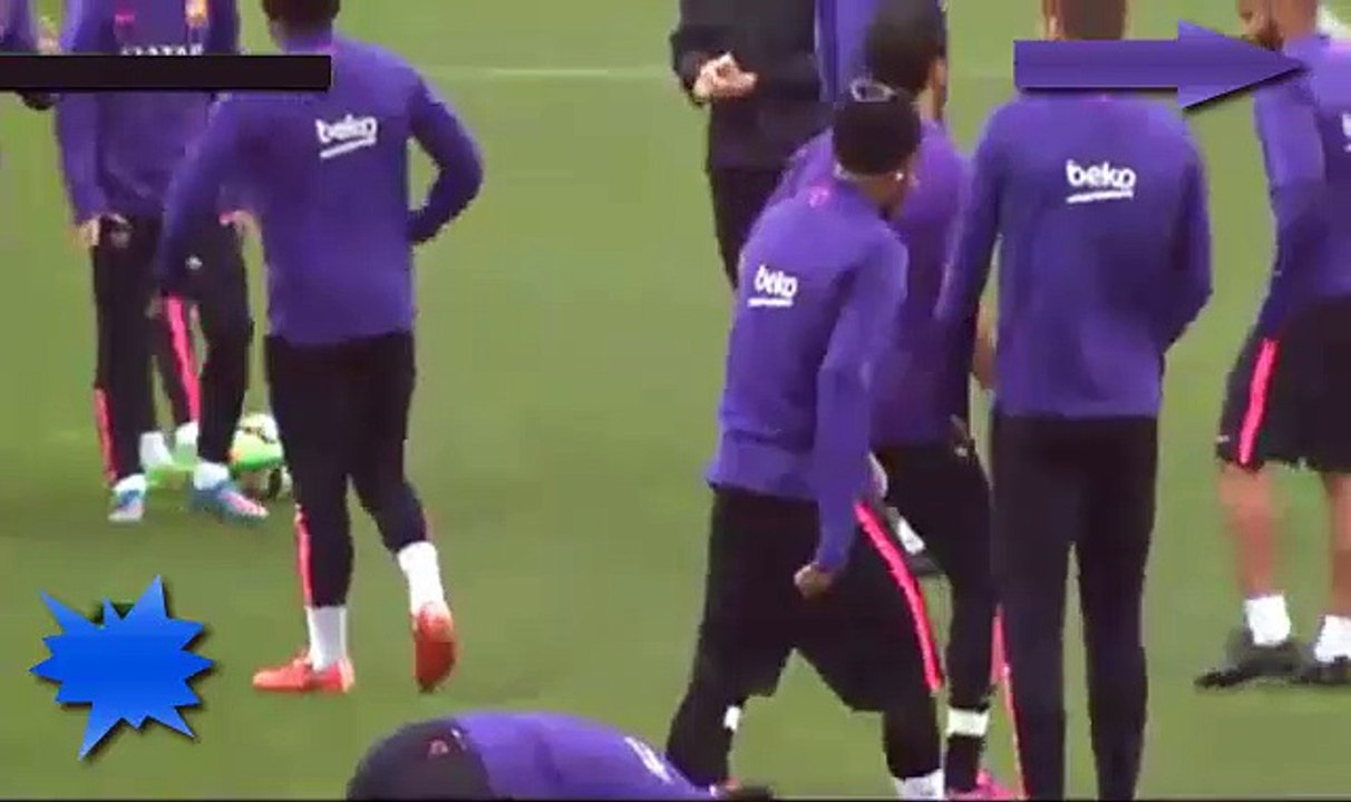 Neymar monta a Luis Suarez y lo tira al suelo FC Barcelona