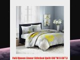 3 Piece Full Queen Gray Yellow White Tropical Floral Coverlet Set Hibiscus Quilt and Shams