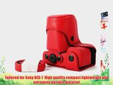 MegaGear Ever Ready Protective Red Leather Camera Case Bag for Sony NEX-7 with Lens