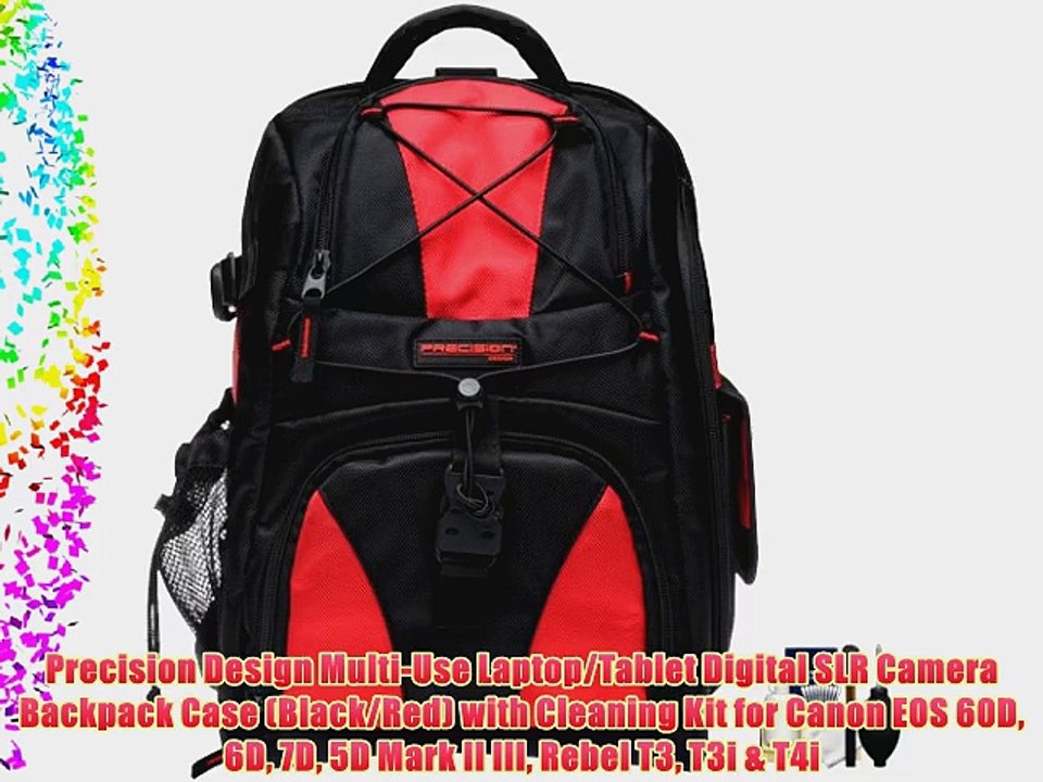 Precision Design Multi-Use Laptop/Tablet Digital SLR Camera Backpack Case (Black/Red) with